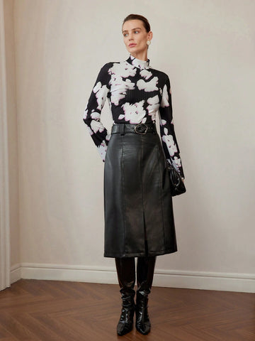 MOTF PREMIUM FLORAL PRINT MOCK NECK BELL SLEEVE TEE