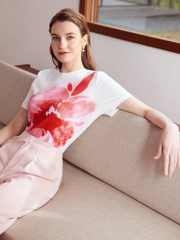 MOTF PREMIUM FLORAL PRINT RIB-KNIT TEE