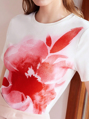MOTF PREMIUM FLORAL PRINT RIB-KNIT TEE