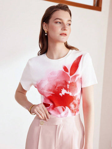 MOTF PREMIUM FLORAL PRINT RIB-KNIT TEE