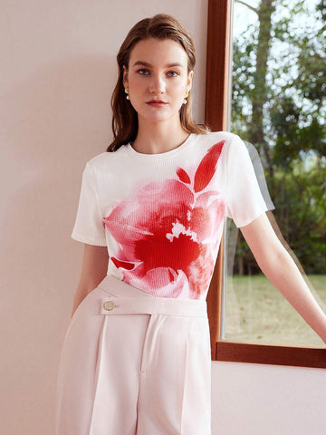 MOTF PREMIUM FLORAL PRINT RIB-KNIT TEE