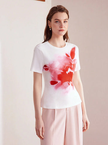 MOTF PREMIUM FLORAL PRINT RIB-KNIT TEE