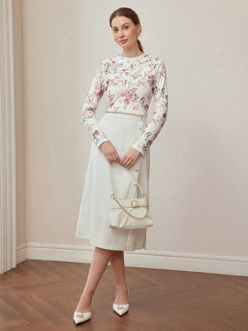 MOTF PREMIUM FLORAL PRINT RUFFLE TRIM T-SHIRT