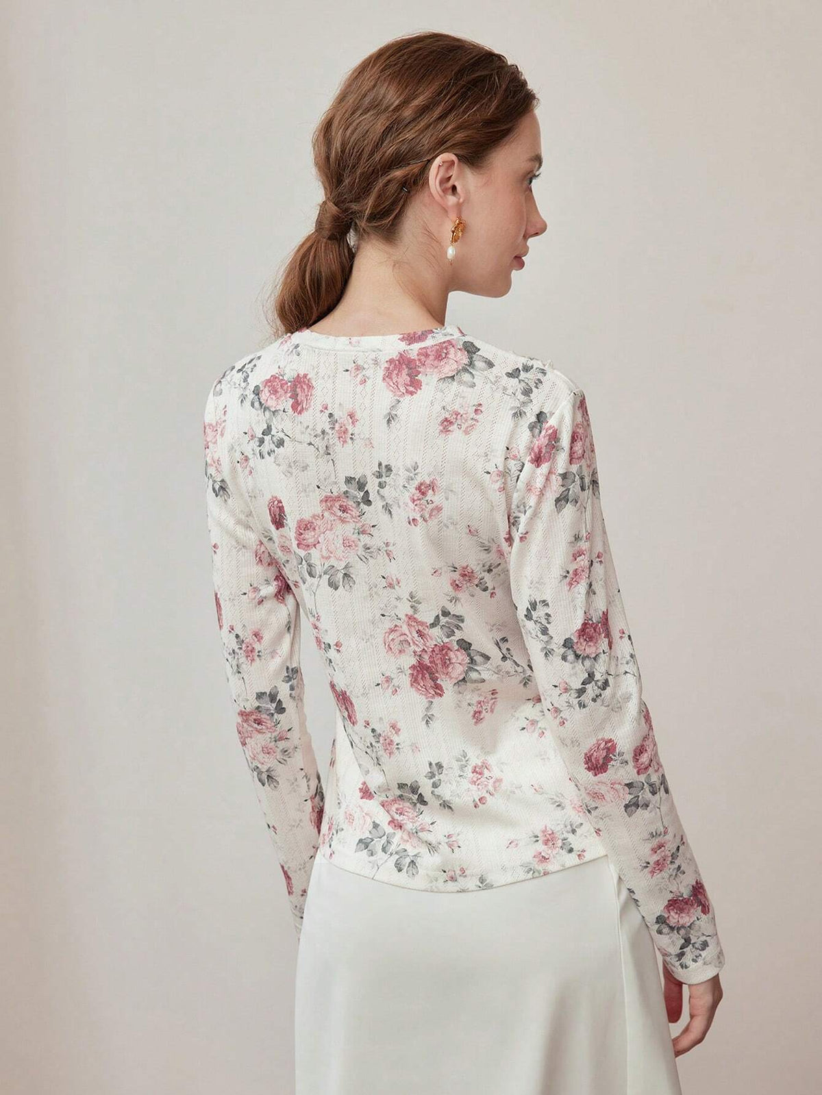 MOTF PREMIUM FLORAL PRINT RUFFLE TRIM T-SHIRT