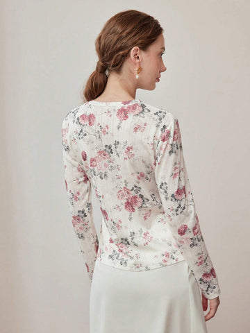 MOTF PREMIUM FLORAL PRINT RUFFLE TRIM T-SHIRT