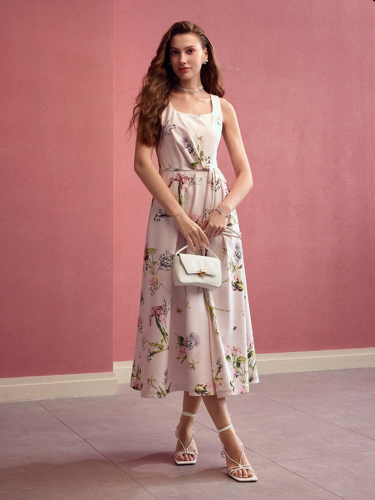 MOTF PREMIUM FLORA PRINT FOLD PLEATED TANK DRESS,VALENTINE'S DAY