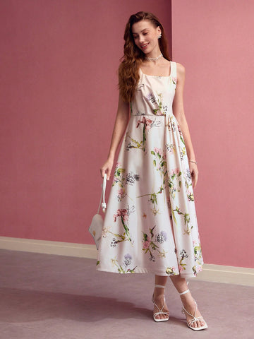 MOTF PREMIUM FLORA PRINT FOLD PLEATED TANK DRESS,VALENTINE'S DAY