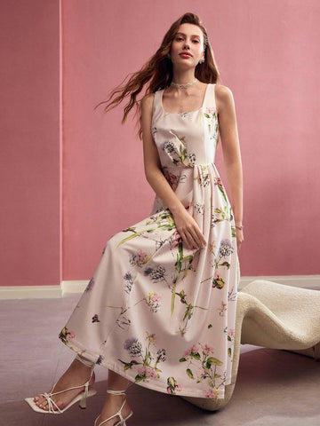 MOTF PREMIUM FLORA PRINT FOLD PLEATED TANK DRESS,VALENTINE'S DAY