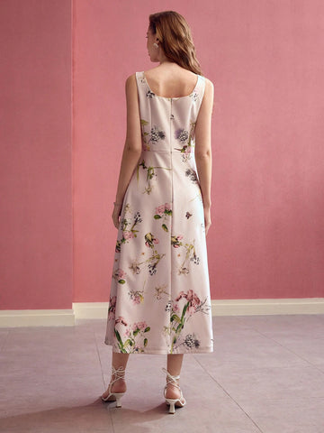 MOTF PREMIUM FLORA PRINT FOLD PLEATED TANK DRESS,VALENTINE'S DAY