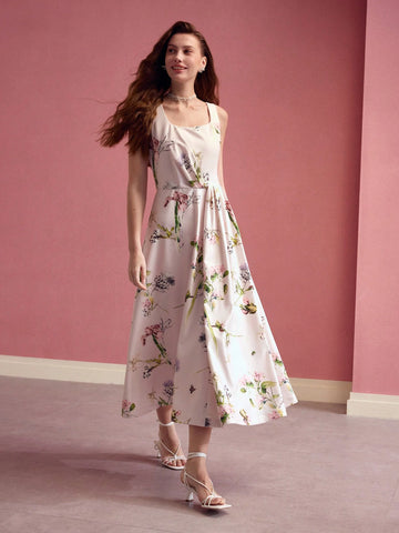 MOTF PREMIUM FLORA PRINT FOLD PLEATED TANK DRESS,VALENTINE'S DAY