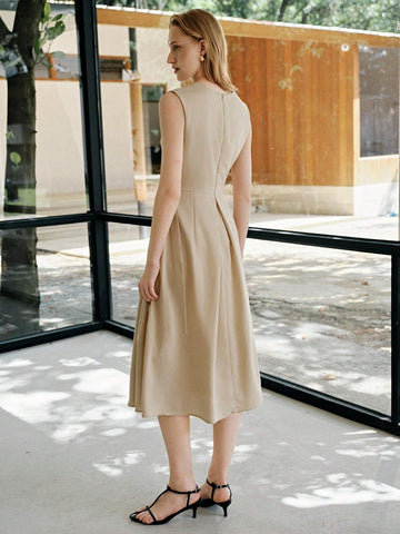 MOTF PREMIUM FOLD PLEATED A LINE TANK DRESS