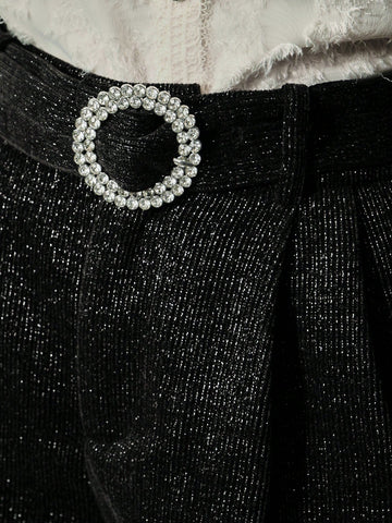 MOTF PREMIUM FOLD PLEATED RHINESTONE BELTED SHORTS