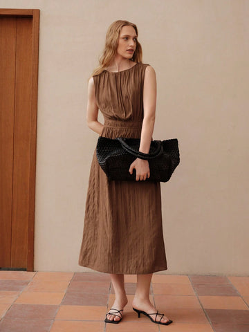 MOTF PREMIUM FOLD PLEATED SLEEVELESS DRESS