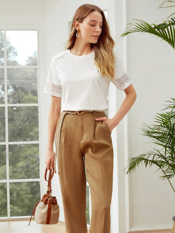 MOTF PREMIUM GUIPURE LACE DETAIL T-SHIRT