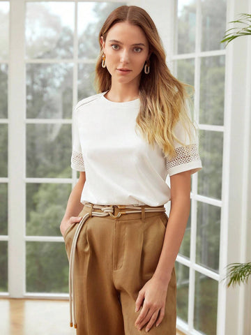 MOTF PREMIUM GUIPURE LACE DETAIL T-SHIRT