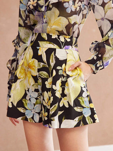 MOTF PREMIUM HIGH WAIST FLORAL PRINT WIDE LEG SHORTS