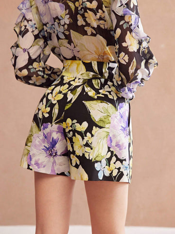 MOTF PREMIUM HIGH WAIST FLORAL PRINT WIDE LEG SHORTS