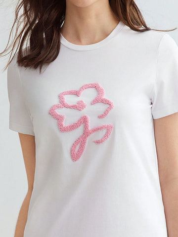 MOTF PREMIUM KNITTED WOMEN'S T-SHIRT WITH FLORAL PATTERN