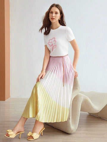 MOTF PREMIUM KNITTED WOMEN'S T-SHIRT WITH FLORAL PATTERN