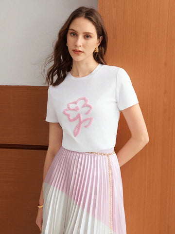 MOTF PREMIUM KNITTED WOMEN'S T-SHIRT WITH FLORAL PATTERN