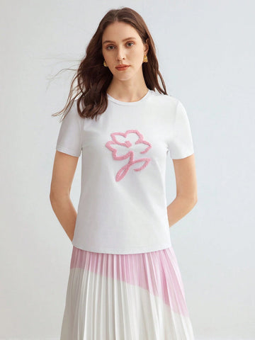 MOTF PREMIUM KNITTED WOMEN'S T-SHIRT WITH FLORAL PATTERN