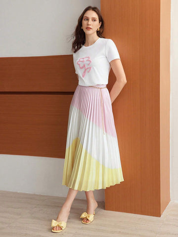 MOTF PREMIUM KNITTED WOMEN'S T-SHIRT WITH FLORAL PATTERN