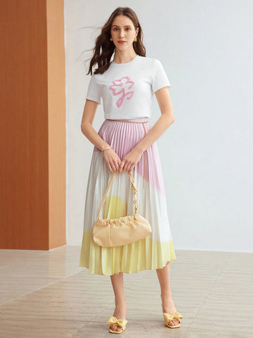 MOTF PREMIUM KNITTED WOMEN'S T-SHIRT WITH FLORAL PATTERN