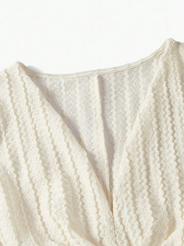 MOTF PREMIUM KNITTED WOMEN'S V-NECK SOLID TEXTURED T-SHIRT