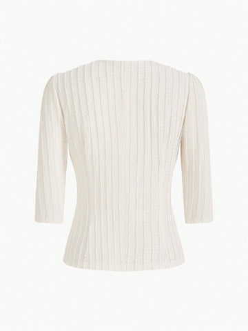 MOTF PREMIUM KNITTED WOMEN'S V-NECK SOLID TEXTURED T-SHIRT