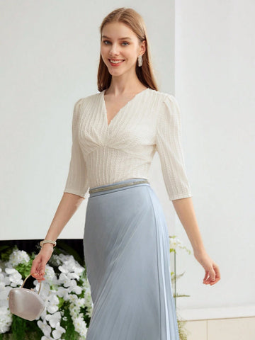 MOTF PREMIUM KNITTED WOMEN'S V-NECK SOLID TEXTURED T-SHIRT