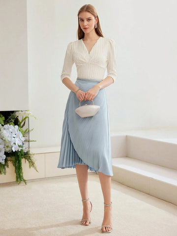 MOTF PREMIUM KNITTED WOMEN'S V-NECK SOLID TEXTURED T-SHIRT