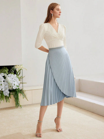 MOTF PREMIUM KNITTED WOMEN'S V-NECK SOLID TEXTURED T-SHIRT