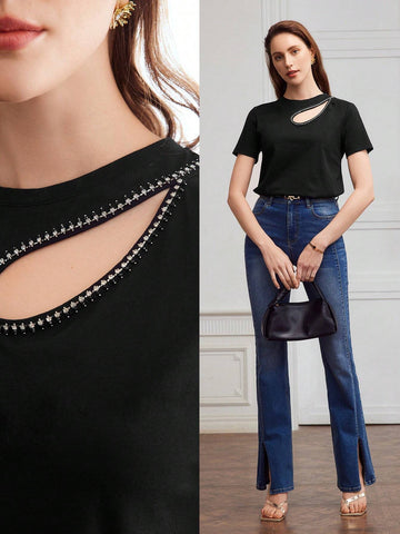 MOTF PREMIUM KNIT BOXY CUT OUT T-SHIRT