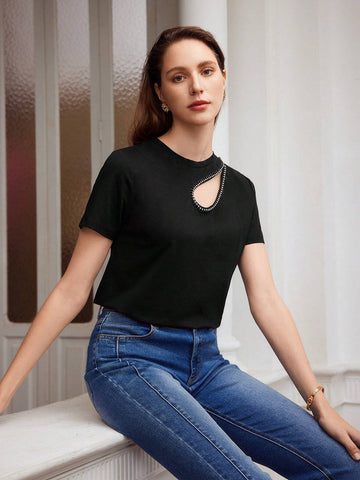 MOTF PREMIUM KNIT BOXY CUT OUT T-SHIRT