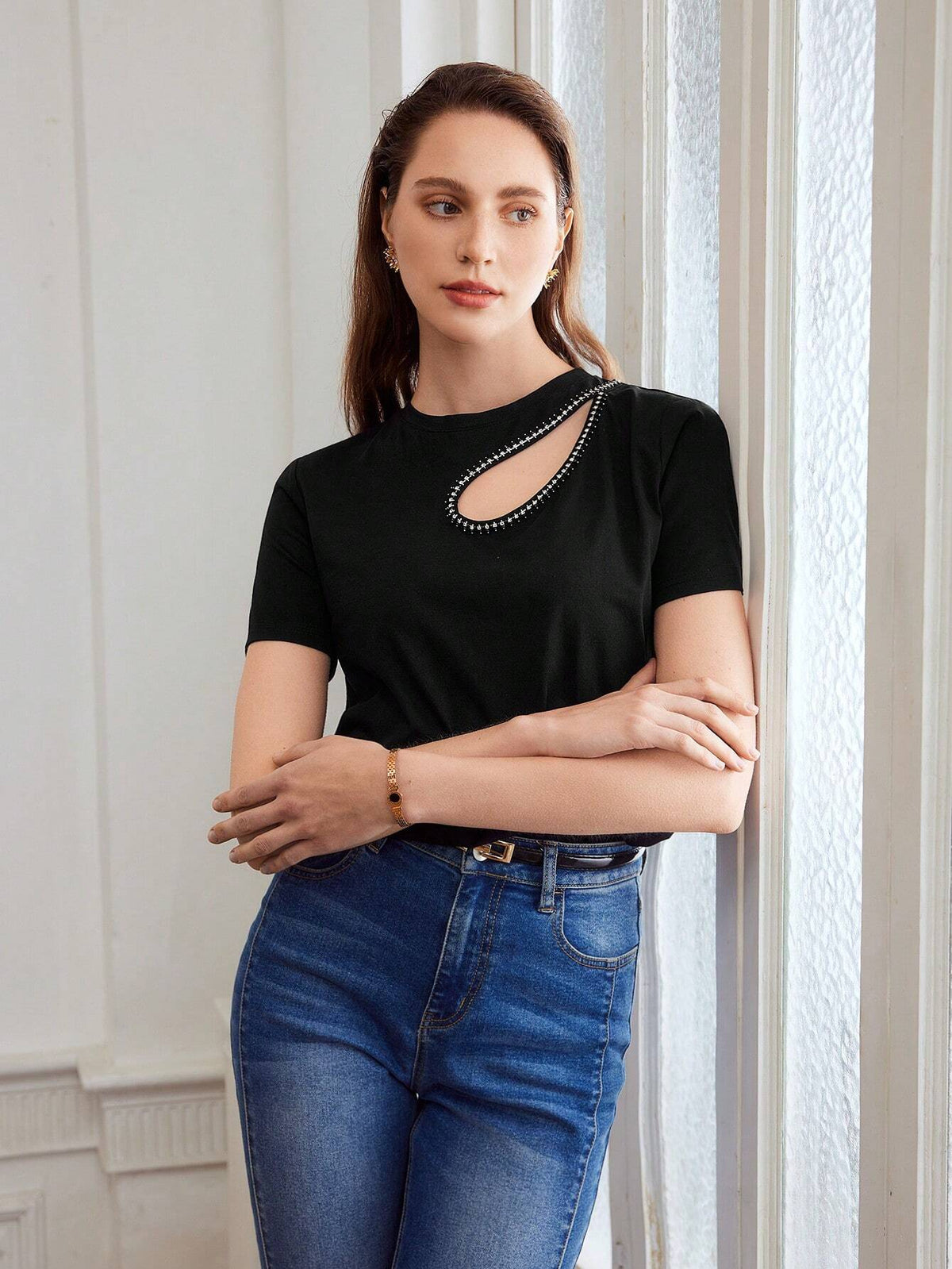 MOTF PREMIUM KNIT BOXY CUT OUT T-SHIRT