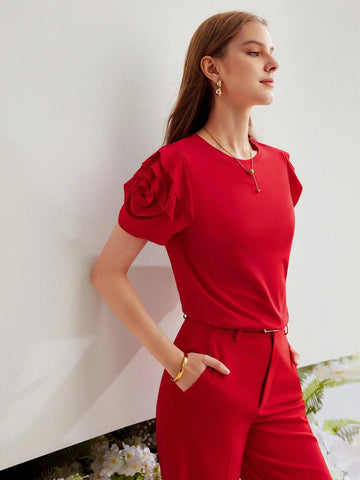 MOTF PREMIUM KNIT RUFFLE TRIM T-SHIRT