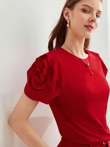 MOTF PREMIUM KNIT RUFFLE TRIM T-SHIRT