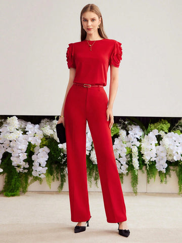 MOTF PREMIUM KNIT RUFFLE TRIM T-SHIRT