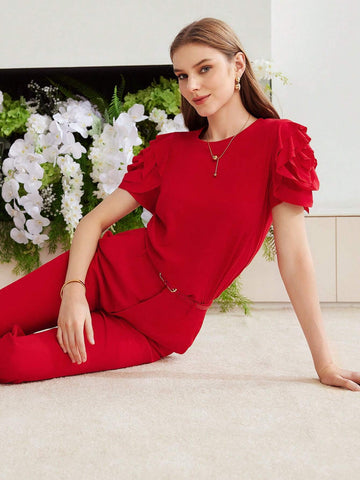 MOTF PREMIUM KNIT RUFFLE TRIM T-SHIRT