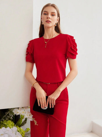 MOTF PREMIUM KNIT RUFFLE TRIM T-SHIRT