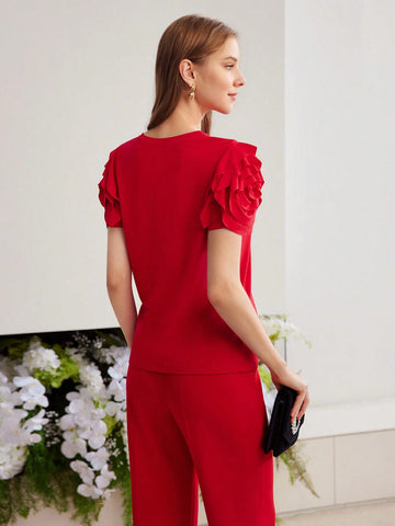 MOTF PREMIUM KNIT RUFFLE TRIM T-SHIRT