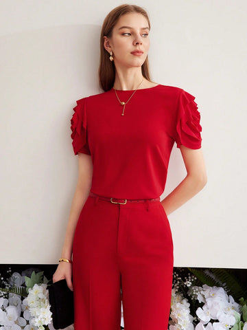 MOTF PREMIUM KNIT RUFFLE TRIM T-SHIRT