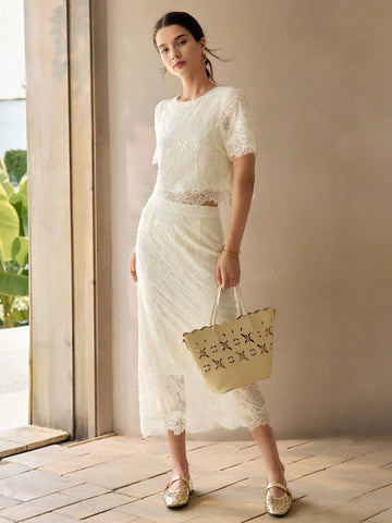 MOTF PREMIUM LACE SPLIT BACK STRAIGHT SKIRT