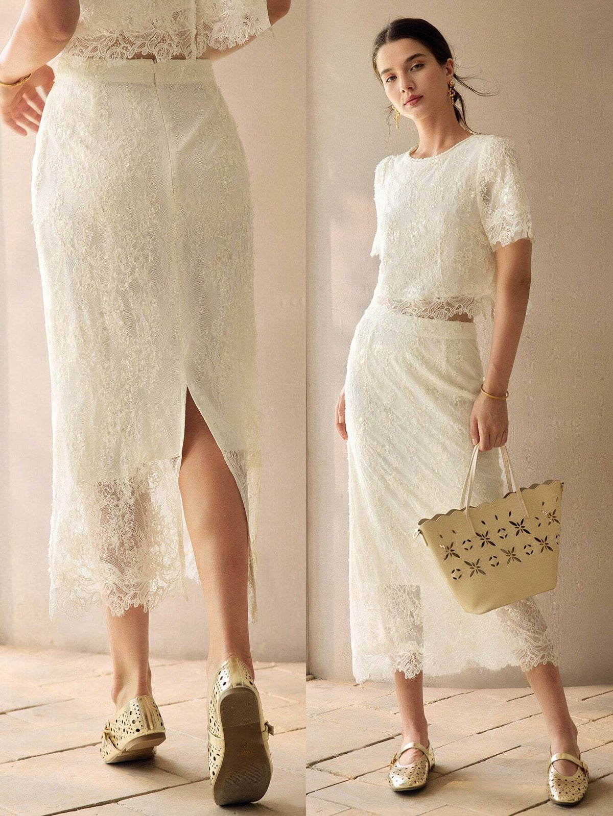 MOTF PREMIUM LACE SPLIT BACK STRAIGHT SKIRT
