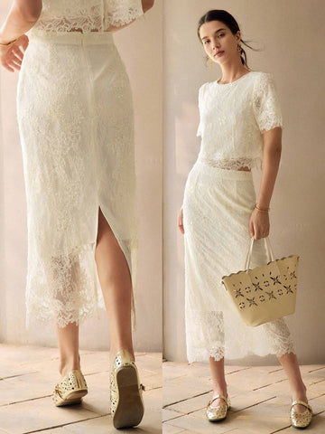 MOTF PREMIUM LACE SPLIT BACK STRAIGHT SKIRT