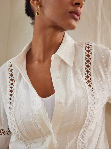 MOTF PREMIUM LANTERN SLEEVE LACE INSERT SHIRT & CONTRAST BINDING SHORTS SET