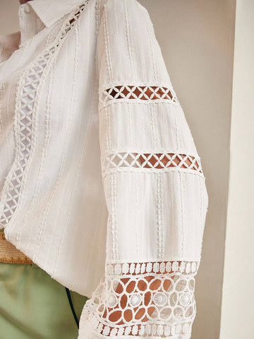 MOTF PREMIUM LANTERN SLEEVE LACE INSERT SHIRT & CONTRAST BINDING SHORTS SET