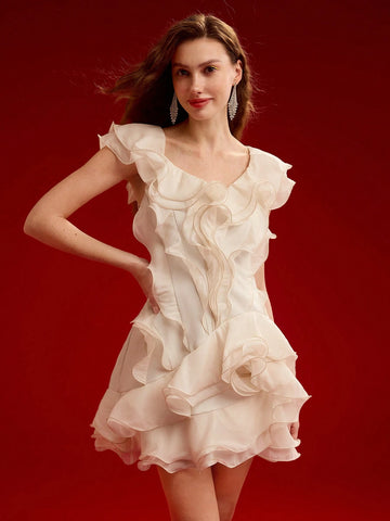 MOTF PREMIUM LAYERED RUFFLE TRIM DRESS,VALENTINE'S DAY OUTFIT