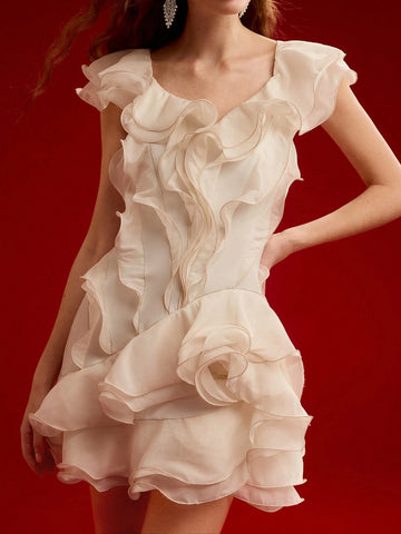 MOTF PREMIUM LAYERED RUFFLE TRIM DRESS,VALENTINE'S DAY OUTFIT