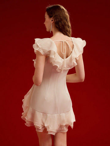 MOTF PREMIUM LAYERED RUFFLE TRIM DRESS,VALENTINE'S DAY OUTFIT